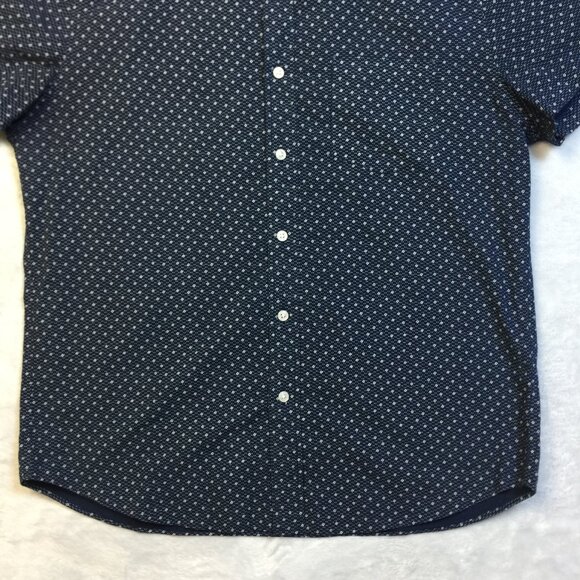 J Crew Shirt Mens Size L Navy Blue White Geo Button Down Short Sleeve Cotton - Picture 11 of 13